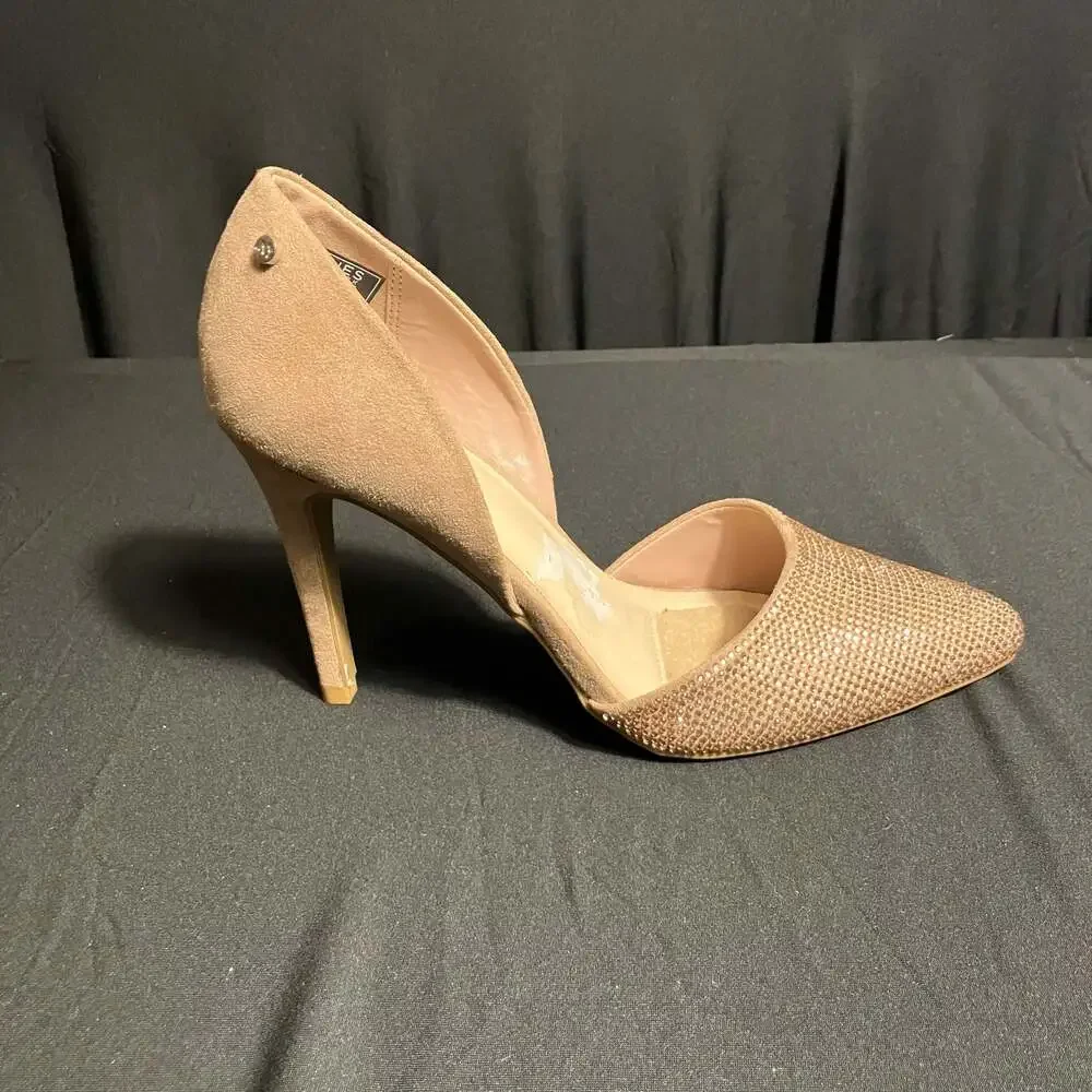 Jones New York Taupe Faux Suede Rhinestone Pointed Toe High Heel Pumps Size 7.5